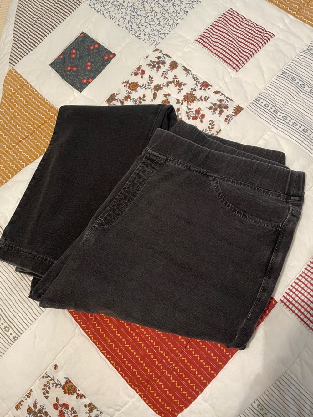 Pure Jill women’s washed out black pull on stretch pants w/contrast roll hem